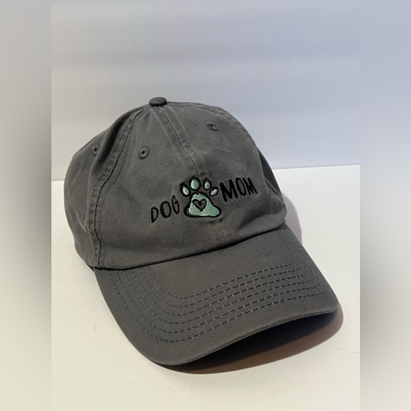 DOG MOM Gray Denim Embroidered Cap Adjustable Strap Back - Picture 1 of 9